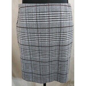 Academia Short Pencil Skirt Womens Sz S Black White Plaid Tweed Elastic Waist
